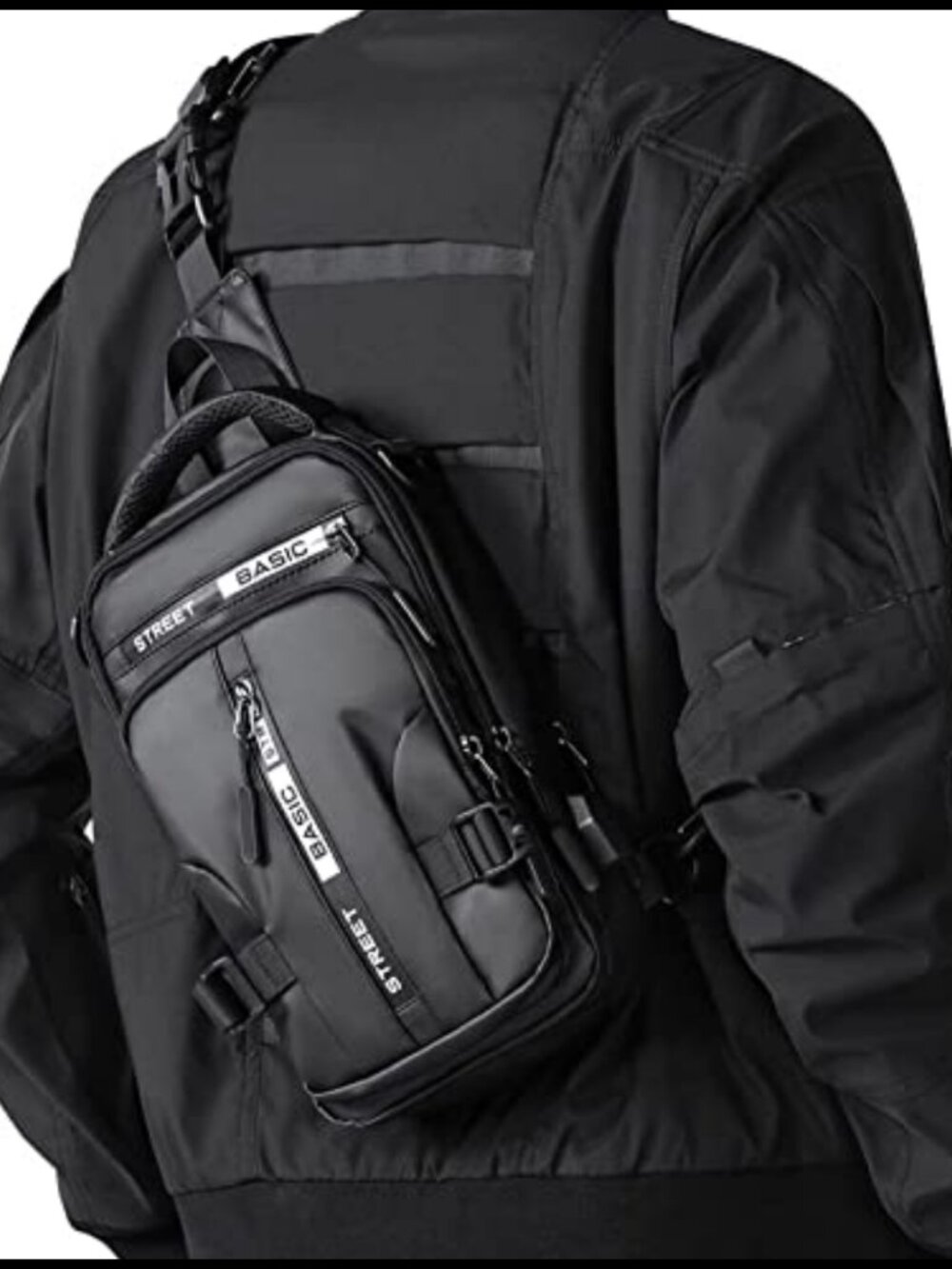 SEAFEW Sling Bag Nylon Crossbody Chest Backpack USB Charging Port